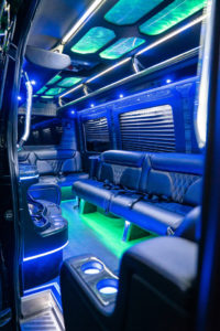 Scottsdale Sprinter Party Bus - black interior blue and green